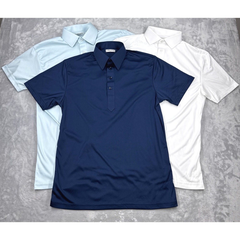 COLLARS & CO Dress Collar Polo Men Small Navy White Blue Lot of 3 Performance